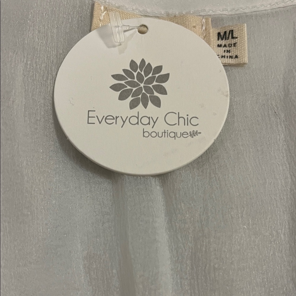 Every Day Chic White&Cream Sheer Talk the Talk  Long Sleeve Top Sz M/L NWT - Picture 3 of 10